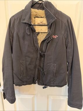 Hollister Women's Charcoal Jacket with Faux-Fur Lining Size XS
